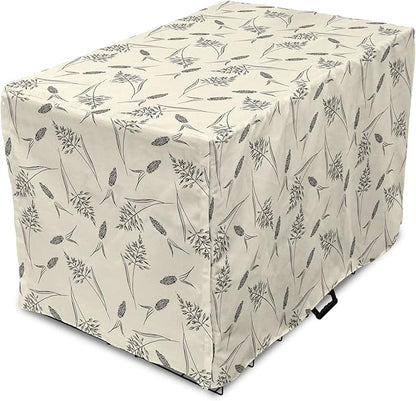 Ambesonne Boho Dog Crate Cover, Botanical Themed Delicate Pastel Pattern with Natural Field Herbs Print, Easy to Use Pet Kennel Cover for Medium Large Dogs, 48 Inch, Cream Charcoal