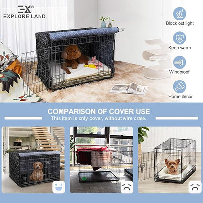 Explore Land Pattern Dog Crate Cover for 54 Inches Wire Cage, Heavy-Duty Polyester 1 2 3 Doors Standard Metal Pet Kennel Enclosure (Brief Polygonal)