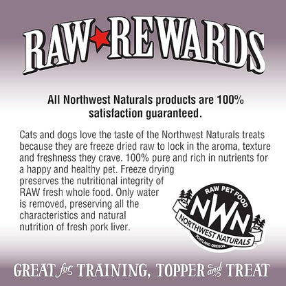 Northwest Naturals Raw Rewards Freeze-Dried Pork Liver Treats for Dogs and Cats - Bite-Sized Pieces - Healthy, 1 Ingredient, Human Grade Pet Food, All Natural - 3 Oz