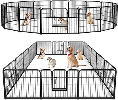 Sweetcrispy Dog Playpen Indoor - Pet Fence Exercise Pen for Yard Gate 16 Panels Foldable Puppy Playpens with Doors Metal Dog Pen for Camping, RV, Outdoor, Small/Medium Pets, 24” Height