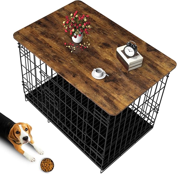 Dog Crate Topper Wood 48 Inch Dog Crate Topper Crate Table Topper Collapsible Dog Kennel Topper for Decorative Dog Crate, Suitable for 48 Inch Wire Dog Crate (Furniture Style, Brown)