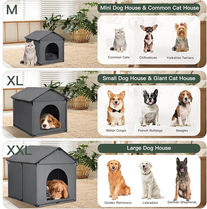 Small Dog House Soft Indoor with Internal Size 22x20x18in for Beagle French Bulldog Welsh Corgi, Small Pet House with Soft Cushion, Oxford Fabric, 24x22x24in, Gray