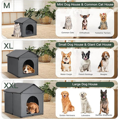Small Dog House Soft Indoor with Internal Size 22x20x18in for Beagle French Bulldog Welsh Corgi, Small Pet House with Soft Cushion, Oxford Fabric, 24x22x24in, Gray