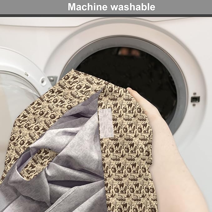 Lunarable Vintage Halloween Dog Crate Cover, Halloween Witch Hat Cauldron Fall Jack o' Lantern Black Cat, Easy to Use Pet Kennel Cover for Medium Large Dogs, 48 Inch, Pale Brown