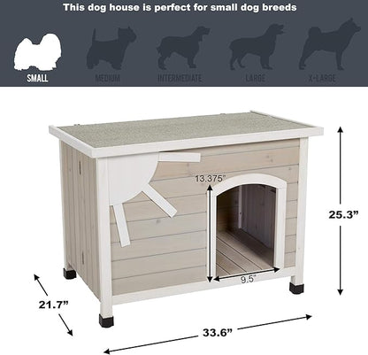 MidWest Homes for Pets Eilio Folding Outdoor Wood Dog House, No Tools Required for Assembly | Dog House Ideal for Small Dog Breeds, Beige (12EWDH-S)