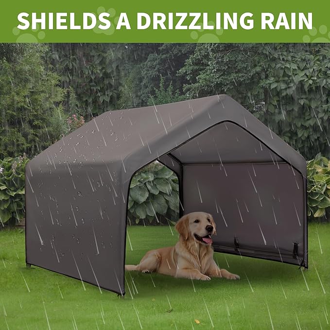 Extra Large Dog House Outside, Dog Tent Outdoor, Big Dog Shade Shelter Doghouse Canopy, Water Resistant Dog shelter with Ground Nail, Gray Sun Rain Cover for Pet Cat Livestock 4'x 4'x 3.3