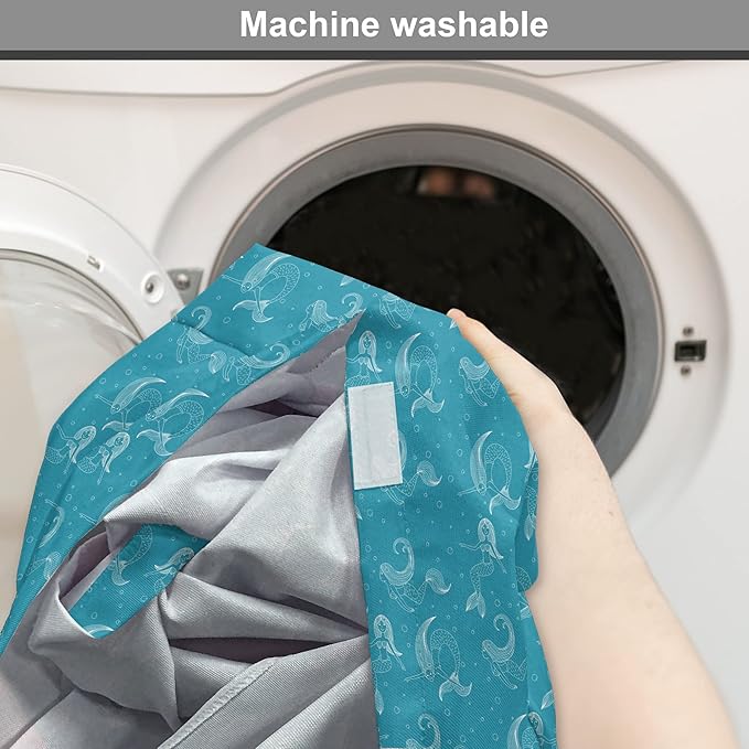 Lunarable Mermaid Tail Dog Crate Cover, Cartoon Design of Aquatic Girl Swimming Underwater Bubbles, Easy to Use Pet Kennel Cover for Medium Large Dogs, 48 Inch, Dark Turquoise Ivory