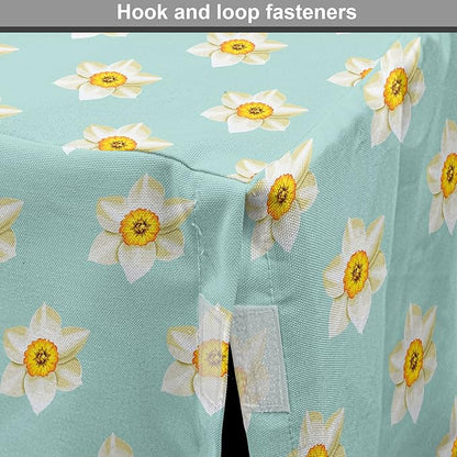Lunarable Daffodil Dog Crate Cover, Pastel Nature Pattern with Spring Field Theme Narcissus Flower Heads, Easy to Use Pet Kennel Cover for Medium Large Dogs, 42 Inch, Seafoam Cream Yellow