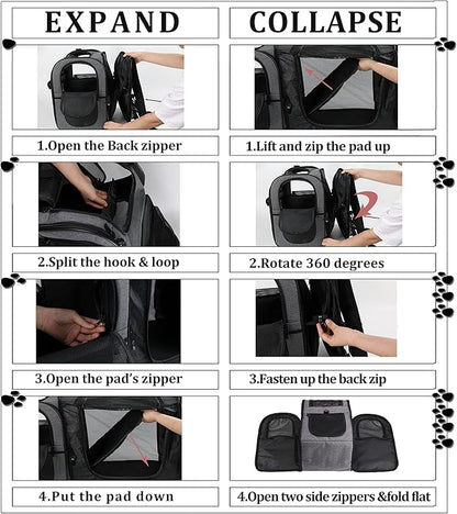 Apollo Walker Pet Carrier Backpack for Large/Small Cats and Dogs, Puppies, Safety Features and Cushion Back Support for Travel, Hiking, Outdoor Use (Black-Expandable)