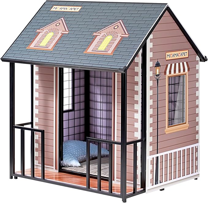 Heavy Duty Dog Crate for Small/Medium Dogs Indoor & Outdoor 33.4” Chew Proof Metal Dog Cage with Lockable Door & Removable Roof Elevated Design for Training Kennel