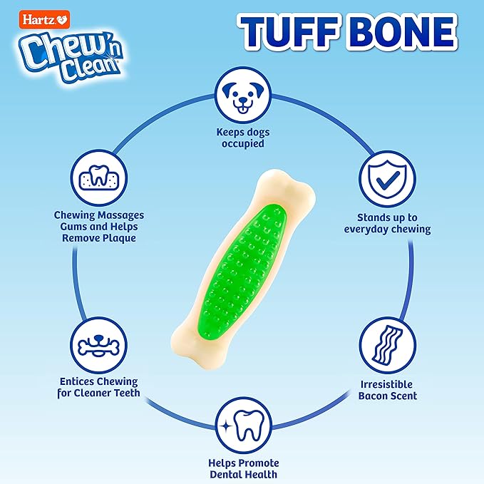 Hartz Chew 'n Clean Tuff Bone Bacon Scented Dental Dog Chew Toy - Medium