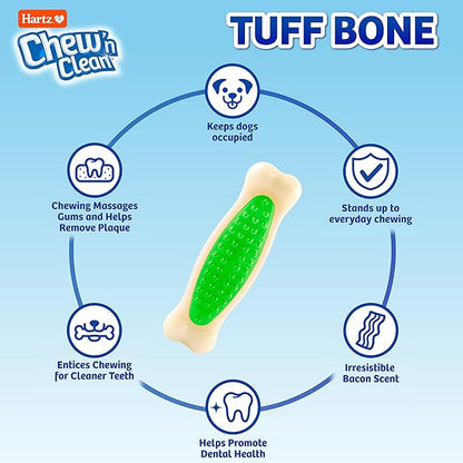 Hartz Chew 'n Clean Tuff Bone Bacon Scented Dental Dog Chew Toy - Medium