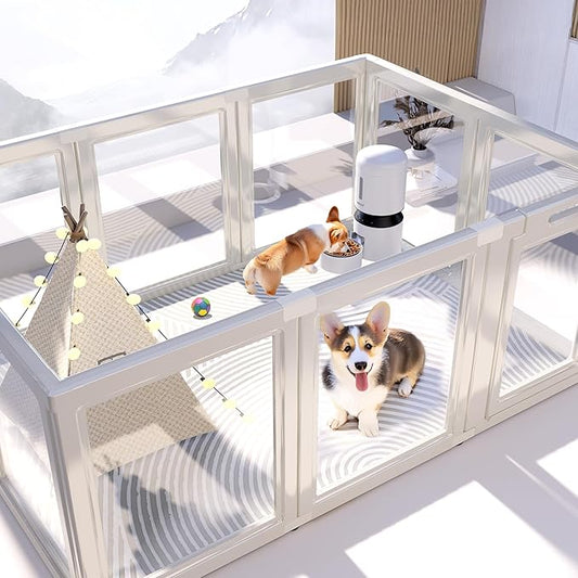 Clear Acrylic Plastic Dog Playpen Indoor,for Puppy Cat Rabbit Ferret Transparent Pet Pen,Easy Assemble Enclosure,Preferable for Small Dogs (10 Panels (White))