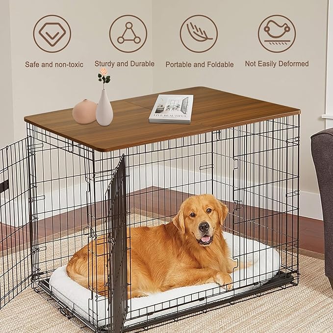 HiCaptain Foldable Dog Crate Table Topper, 48 inches Wooden Dog Kennel Table Topper, Durable Decorative Dog Kennel Table Topper for Large Dogs - Rustic Style