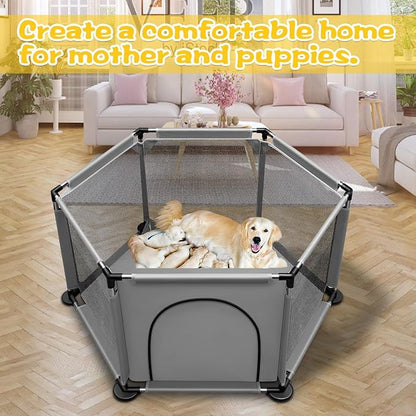 Whelping Box for Dogs,25.5’’Extra Tall Dog Puppies Whelping Playpen with Whelping Pad,Dog Whelping Supplies Essential for Dogs Puppies,Whelping Box for Large Small Breed Dogs(48" Dia.x25.5 H)