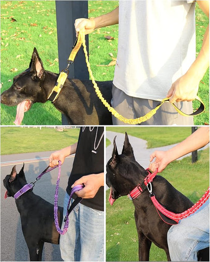 AUBELL Tactical Dog Collar and Leash Set, Adjustable Military Nylon Reflective Dog Leash and Collar with Handle and Heavy Metal Buckle for Medium Large Dogs, with Airtag Case and 2 Patches(Yellow, L)