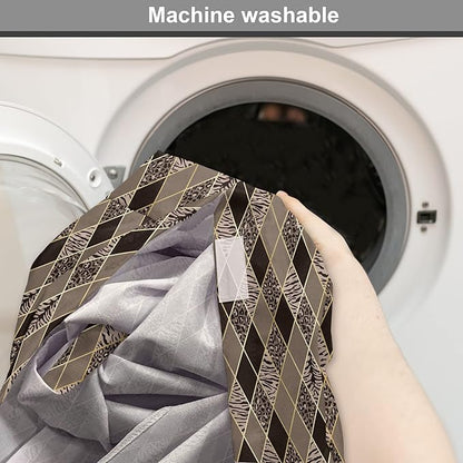 Lunarable Contemporary Brown Dog Crate Cover, Rhomb Check Pattern with Animal Skins, Easy to Use Pet Kennel Cover for Medium Large Dogs, 42 Inch, Umber Dark Brown