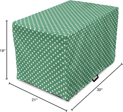 Lunarable Green Dog Crate Cover, Old Fashioned Polka Dot Pattern on Green Background Classical Traditional, Easy to Use Pet Kennel Cover for Cats & Medium Dogs, 30 Inch, Forest Green White