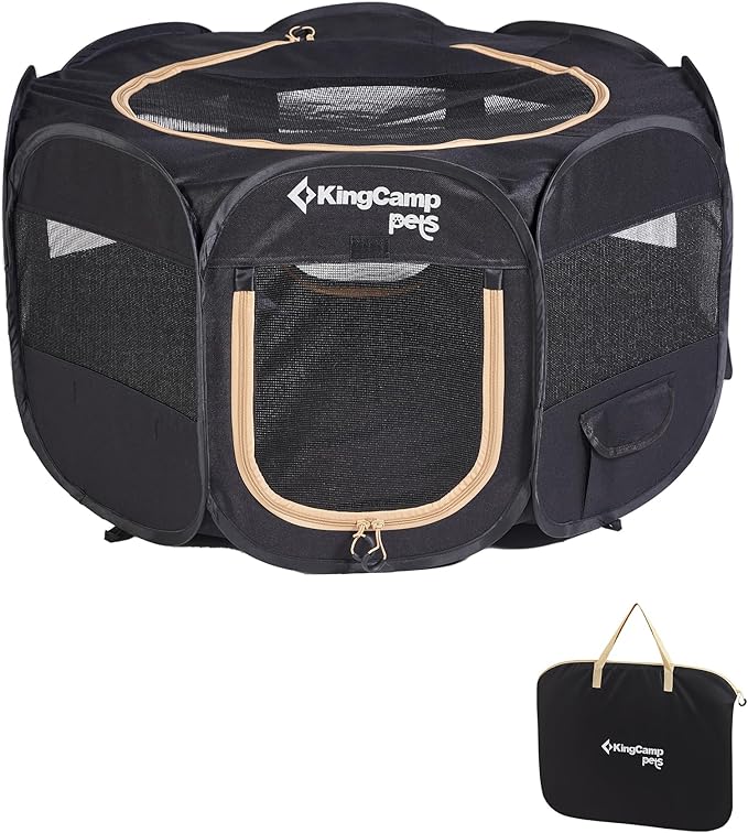 KingCamp Dog Playpen, Portable Foldable Cat Kitten Puppy Tent Crates 29"/36"/50" Pop Up Pet Playpen with Zippered Bottom & Cover for Indoor Outdoor Use (X-Large, Jet Black)
