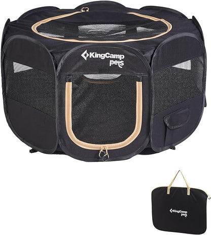 KingCamp Dog Playpen, Portable Foldable Cat Kitten Puppy Tent Crates 29"/36"/50" Pop Up Pet Playpen with Zippered Bottom & Cover for Indoor Outdoor Use (X-Large, Jet Black)