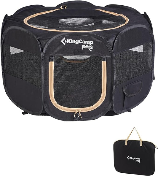 KingCamp Dog Playpen, Portable Foldable Cat Kitten Puppy Tent Crates 29"/36"/50" Pop Up Pet Playpen with Zippered Bottom & Cover for Indoor Outdoor Use (X-Large, Jet Black)
