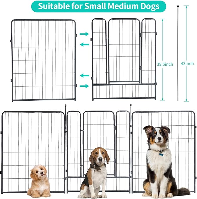 Dog Playpen, Dog Fences for The Yard, Portable Outdoor Dog Playpen for Large/Medium/Small Dogs, Foldable Metal Dog playpen, with Doors (8 Panels, 40")