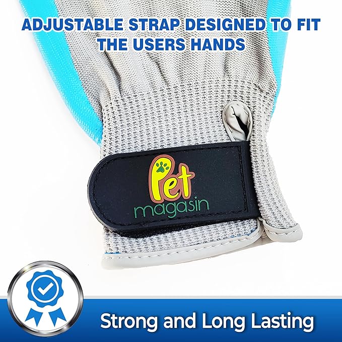 PET MAGASIN Dog Grooming Gloves for Gentle Deshedding and Bathing (Blue, Medium)