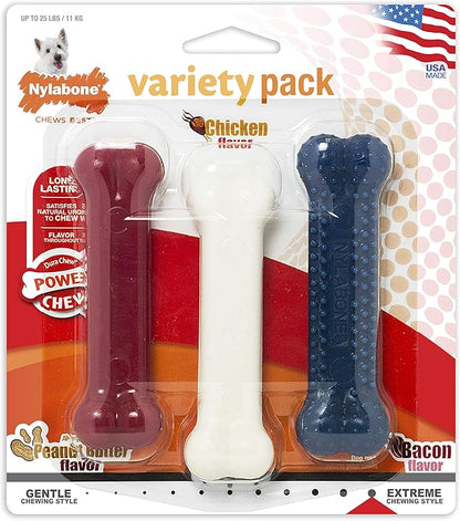 Nylabone Power Chew Classic Bone Chew Toy for Dogs, Durable Dog Toys for Aggressive Chewers, Variety Pack, Regular - Up to 25 Ibs. (3 Count)