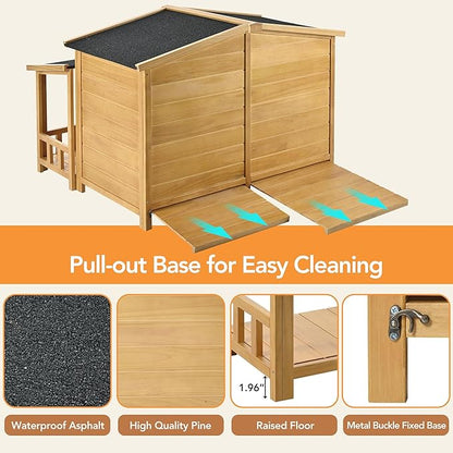 Merax 47.2" Outdoor & Indoor Wooden Dog House, Pet Kennel with Porch, Solid Wood, Weatherproof, Medium, Nature