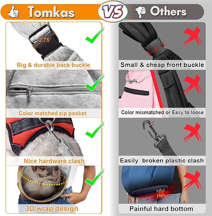 TOMKAS Dog Sling Carrier for Small Dogs pet Slings with Extra Pocket Storage Sling with Storage Pocket