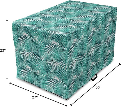 Lunarable Leaf Dog Crate Cover, Fresh Tropical Exotic Island Palm Tree Leaves in Jungle Abstract Watercolor, Easy to Use Pet Kennel Cover for Medium Large Dogs, 36 Inch, Pale Blue and Green