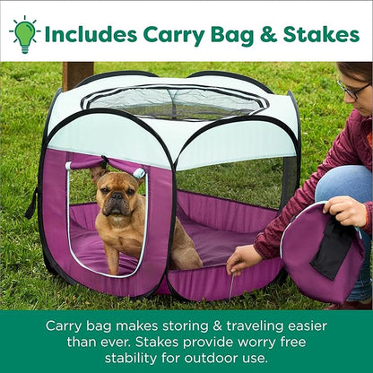 Furhaven Portable Dog Playpen Cat Tent, Pet Playground/Kennel Foldable Indoor Outdoor Zippered Puppy Crate - Purple, Extra Large