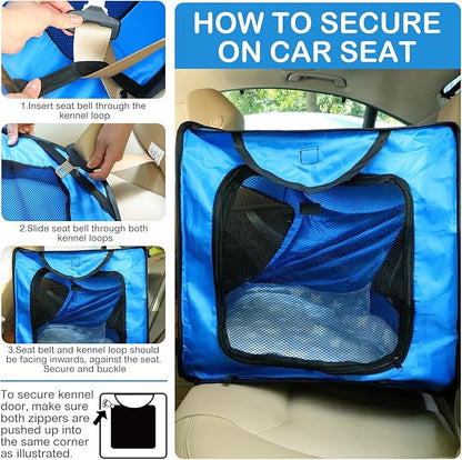 37 Inch Collapsible Dog Crate with Mat Liner Pop up Dog Kennel Waterproof Portable Car Seat Kennel Travel Crate for Pet Indoor Outdoor Cat Bed Collection(Blue)