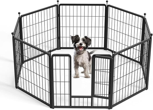 HealSmart Dog Playpen 24 Inch 8 Panels, Multi-Shaped Foldable Metal Pet Pen Fence with Single Gate, Light Weight and Easy to Carry, Black