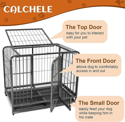 43.3inch Indestructible Metal Dog Crates for Large Dogs, Heavy Duty Escape Proof Dog Kennel Indoor Extra Large Dog Crate with Lockable Wheels, XL Dog Crate 43.3" L x 28.3" W x 37.8" H”