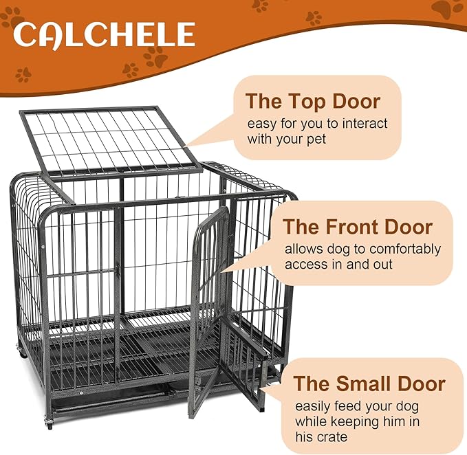 31inch Indestructible Metal Dog Crates for Small/Medium Dogs, Heavy Duty Escape Proof Dog Kennel Indoor with Lockable Wheels, High Anxiety Double Door with Removable Tray 31" L x 21.3" W x 28.7" H