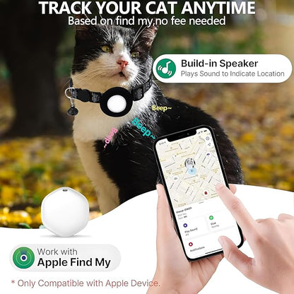 GPS Tracker for Cats, Mini GPS Pet Tracker with Collar, IPX8 Waterproof Cat Tracker Collar,No Monthly Fee,Work with Apple Find My(iOS Only),Smart Tracker for Pets(Black)
