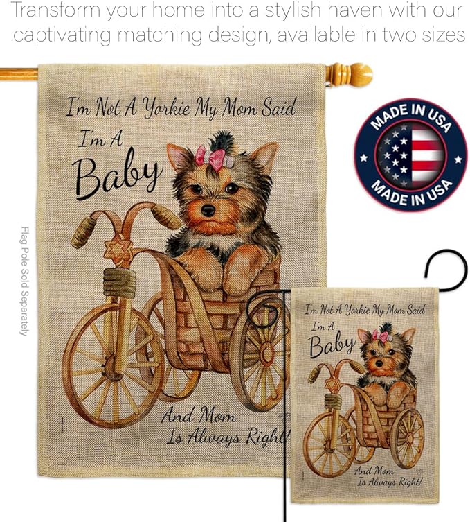 Breeze Decor Not Yarkie, I'm Baby Burlap Garden House Flag-Kit Dog Puppy Spoiled Paw Canine Fur Pet Nature Farm Animal Creature Decoration Banner Small Yard Gift Double-Sided, Made in USA