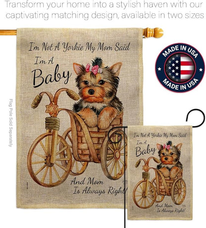 Breeze Decor Not Yarkie, I'm Baby Burlap House Flag Pack Dog Puppy Spoiled Paw Canine Fur Pet Nature Farm Animal Creature Applique Banner Small Garden Yard Gift Double-Sided, Made in USA