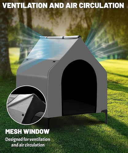 36" Dog House Outdoor for Medium/Large Breeds - Outside Waterproof & Sunproof Dog House, Elevated Dog Bed with Dog Shade Shelter Canopy