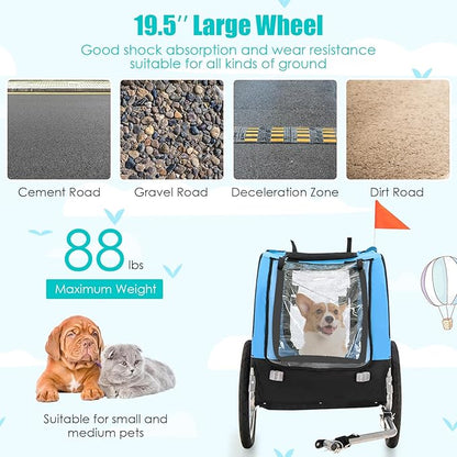 PETSITE Dog Bike Trailer, Dog Cart for Bicycle with 3 Breathable Mesh Entrances, Safety Flage, Easy Folding Pet Carrier with Quick Release Wheels, Pet Bike Trailer for Small & Medium Sized Dogs