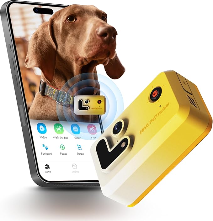 ROLA PetTracker GPS Tracking for Dogs: Live GPS Location, Cellular & WiFi, Replacable SIM Card, Geofencing, Built-in Light and Sound, Camera for Image Positioning (Yellow)