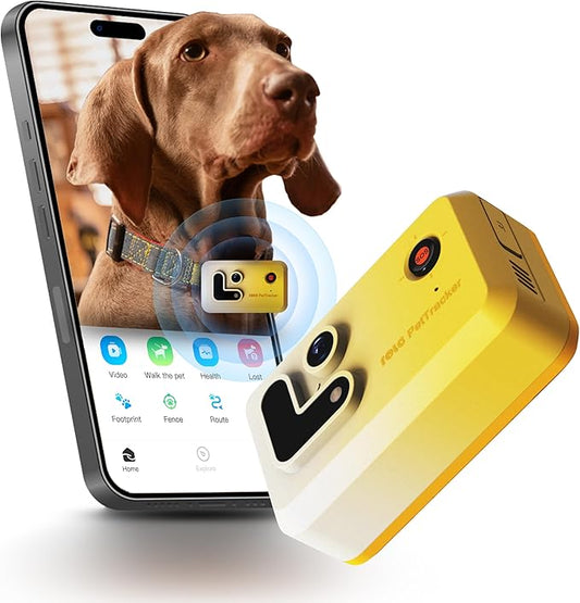 ROLA PetTracker GPS Tracking for Dogs: Live GPS Location, Cellular & WiFi, Replacable SIM Card, Geofencing, Built-in Light and Sound, Camera for Image Positioning (Yellow)