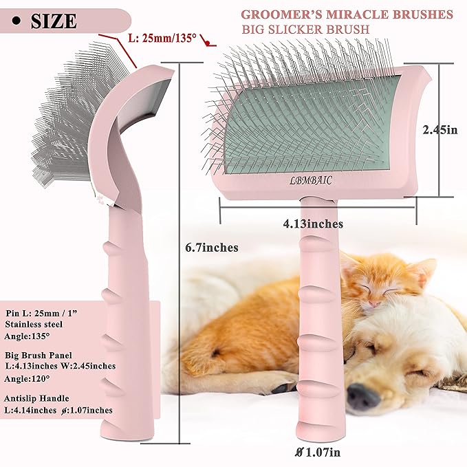Super Dense Soft Slicker Brush for Thick and Long Fur Dogs - Grooming Brush for Fluff, Shedding, Tangles on Goldendoodles - 25mm (1")