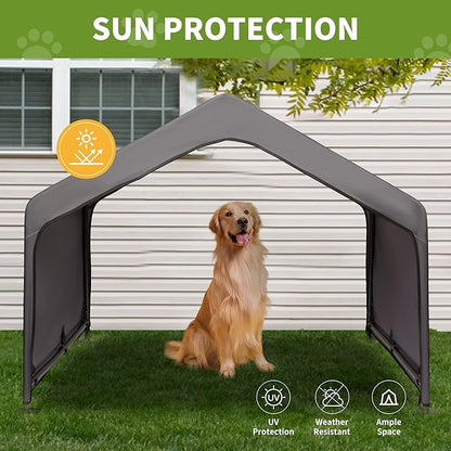 Extra Large Dog House Outside, Dog Tent Outdoor, Big Dog Shade Shelter Doghouse Canopy, Water Resistant Dog shelter with Ground Nail, Gray Sun Rain Cover for Pet Cat Livestock 4'x 4'x 3.3