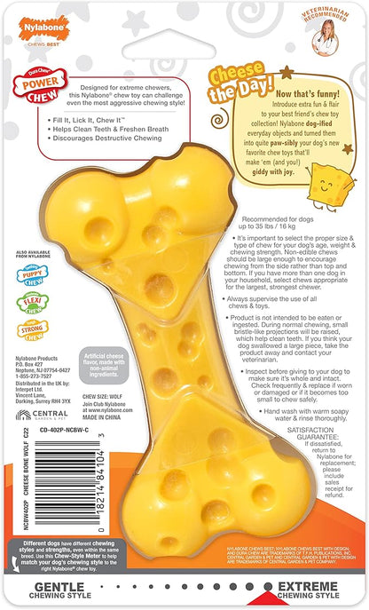 Nylabone Power Chew Cheese Bone Dog Chew Toy, Cute Dog Toys for Aggressive Chewers, Cheese Flavor, Medium/Wolf (1 Count)