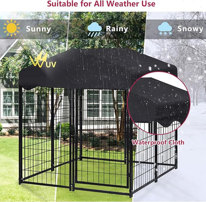 Large Dog Kennel Outdoor, Dog House with Waterproof Cover for Medium to Small Dogs 4.5'H x 4'L x 4'W ft Dog Kennel Outside, Outdoor Pet Enclosures Crate Cage Playpen Run Indoor