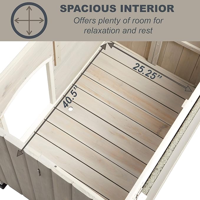 Midwest Homes for Pets Eilio Folding Outdoor Wood Dog House, No Tools Required for Assembly | Dog House Ideal for Large Dog Breeds, Beige (12EWDH-L)