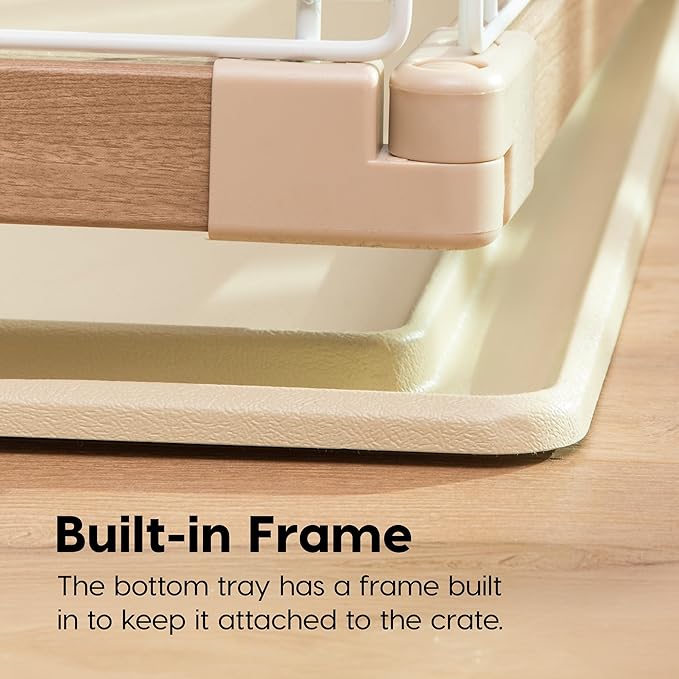 USA Medium Dog Crate, Dog Kennel Indoor with Sliding Door & Bottom Tray, Dog Cage, Wire Pet Pen with Bottom Tray, Stylish Wood-Like Trim, Light Brown