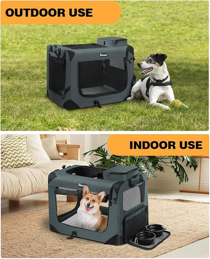 Large Cat Carrier 24"x16"x16", Soft Dog Crate with 2 Bowls, Collapsible Travel Pet Carrier Bag for Cats Dogs Puppies Kittens (Grey)